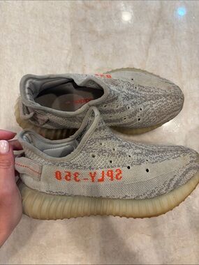 Kids Beige Knit Sneakers with Orange Accent
